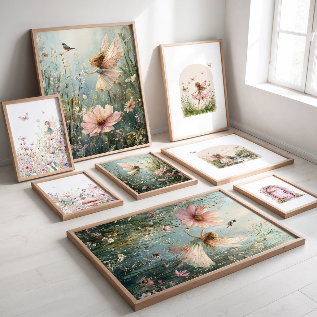 Fairy Wall Art for girls bedroom or nursery in sage and pink colours