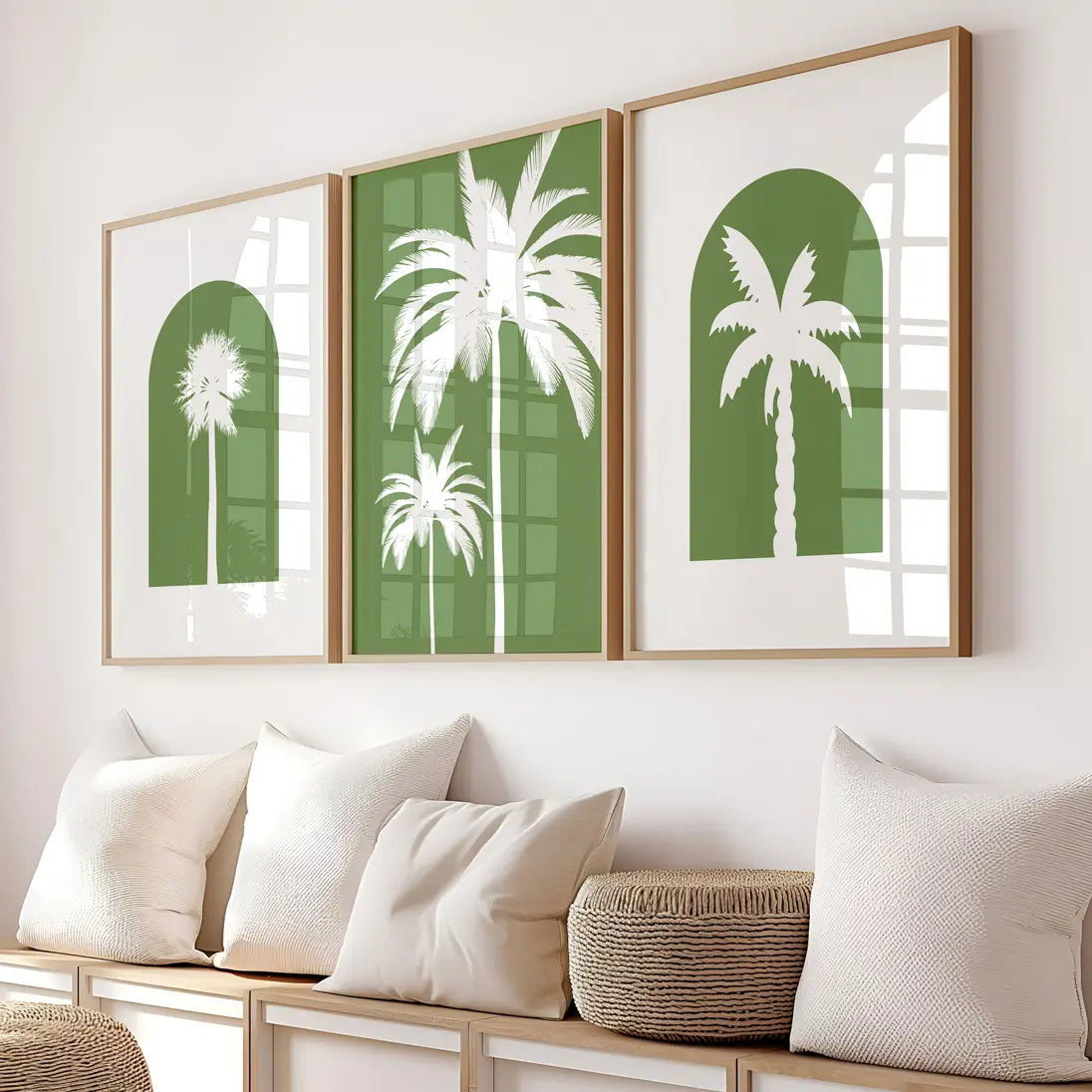 Tropical Palm Tree Wall Art Set of 3 | Green Modern Prints