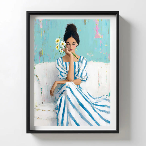 Modern Abstract Wall Art Print – Woman in Striped Dress - La Paper Passion