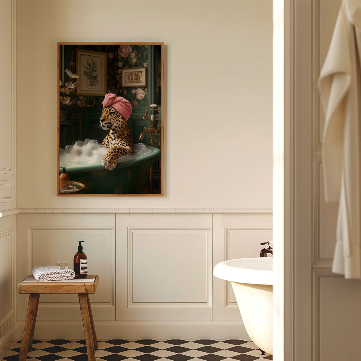 Quirky Leopard in Bath Print – Bathroom Wall Decor
