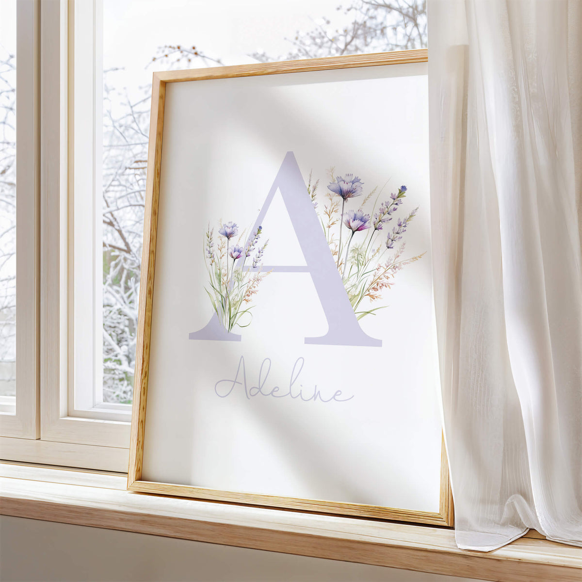 Set of three nursery wall prints, with a customised name and  floral wildflowers