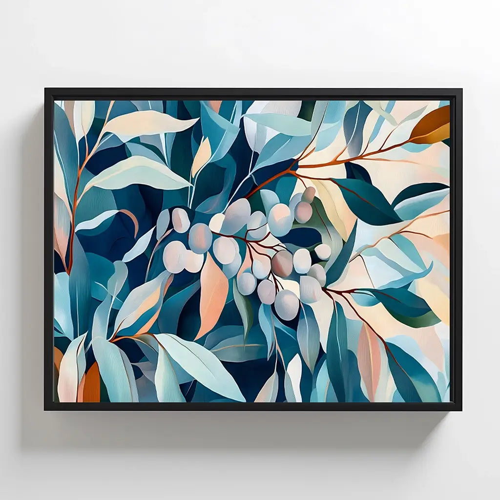 Abstract eucalyptus leaf print with flowing shapes