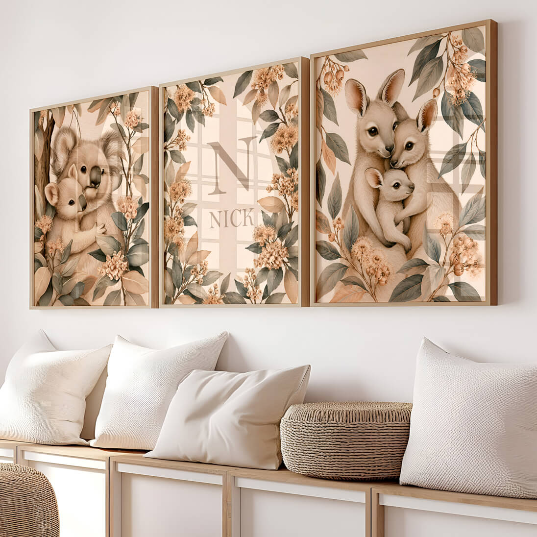 Soft eucalyptus green and neutral beige tones