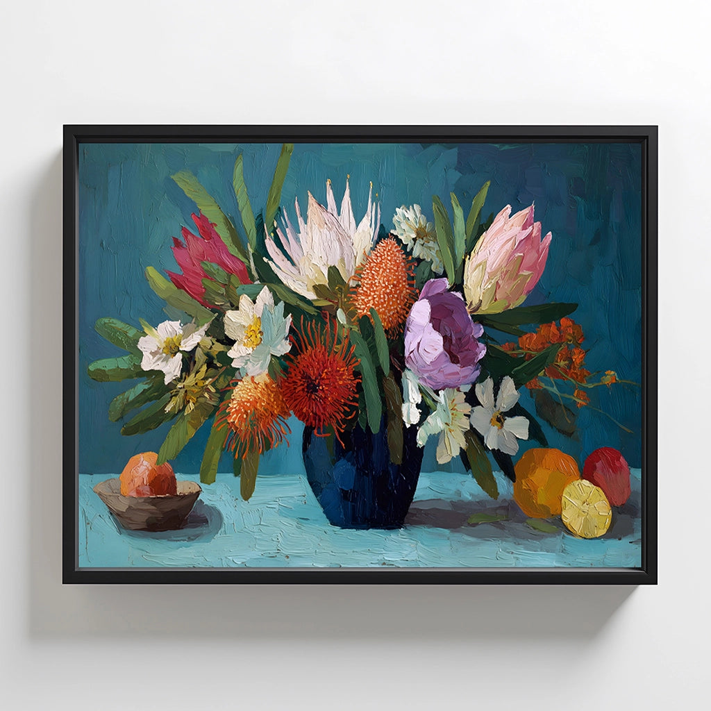 Australian flora print showcasing bold native blooms in a colourful floral arrangement
