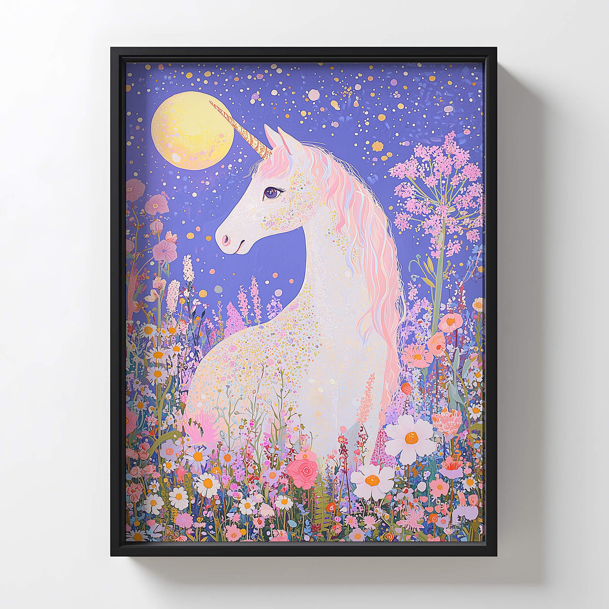 Unicorn artwork with floral crown in pastel tones