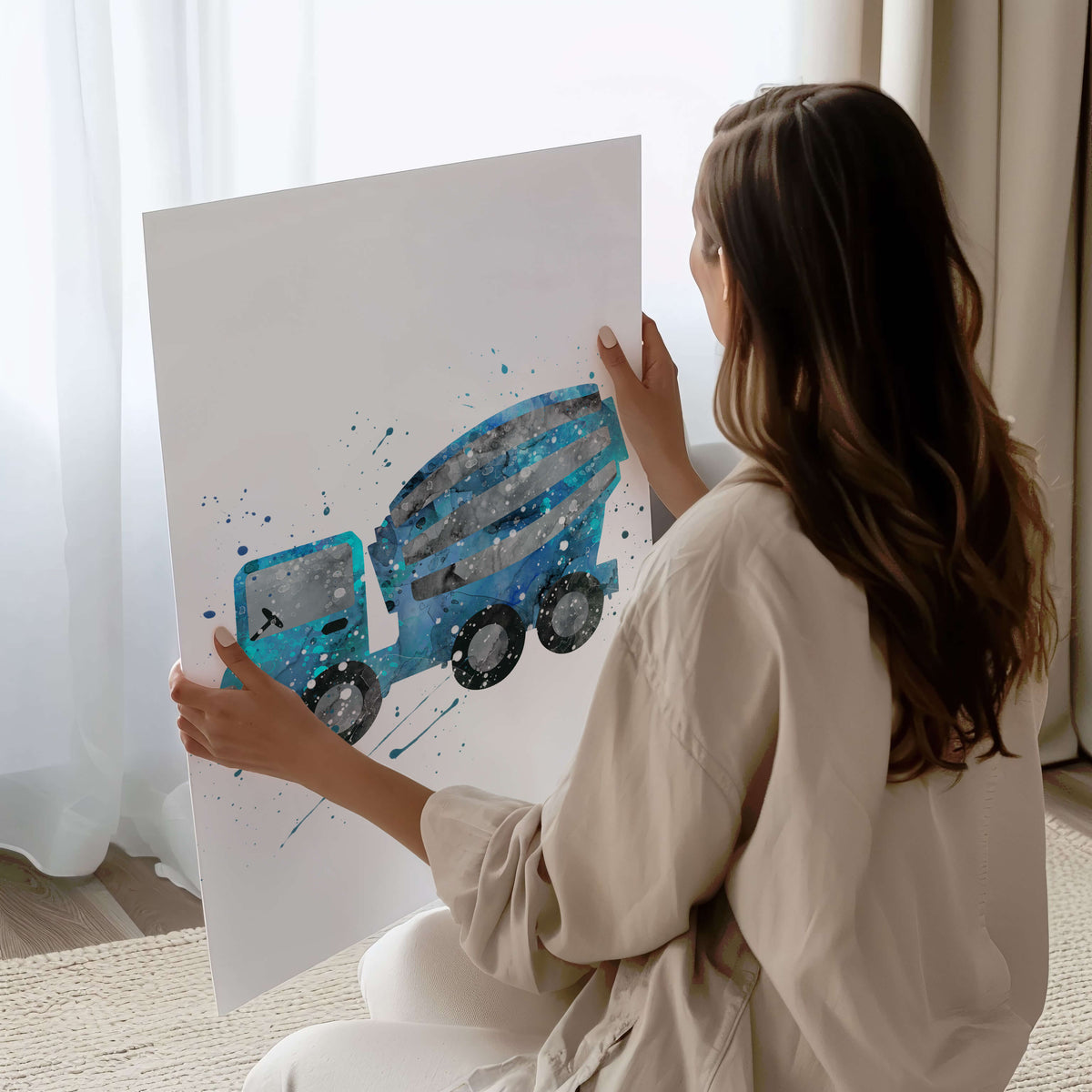 Boys Trucks Construction Wall Art pieces. Featuring a set of blue trucks,