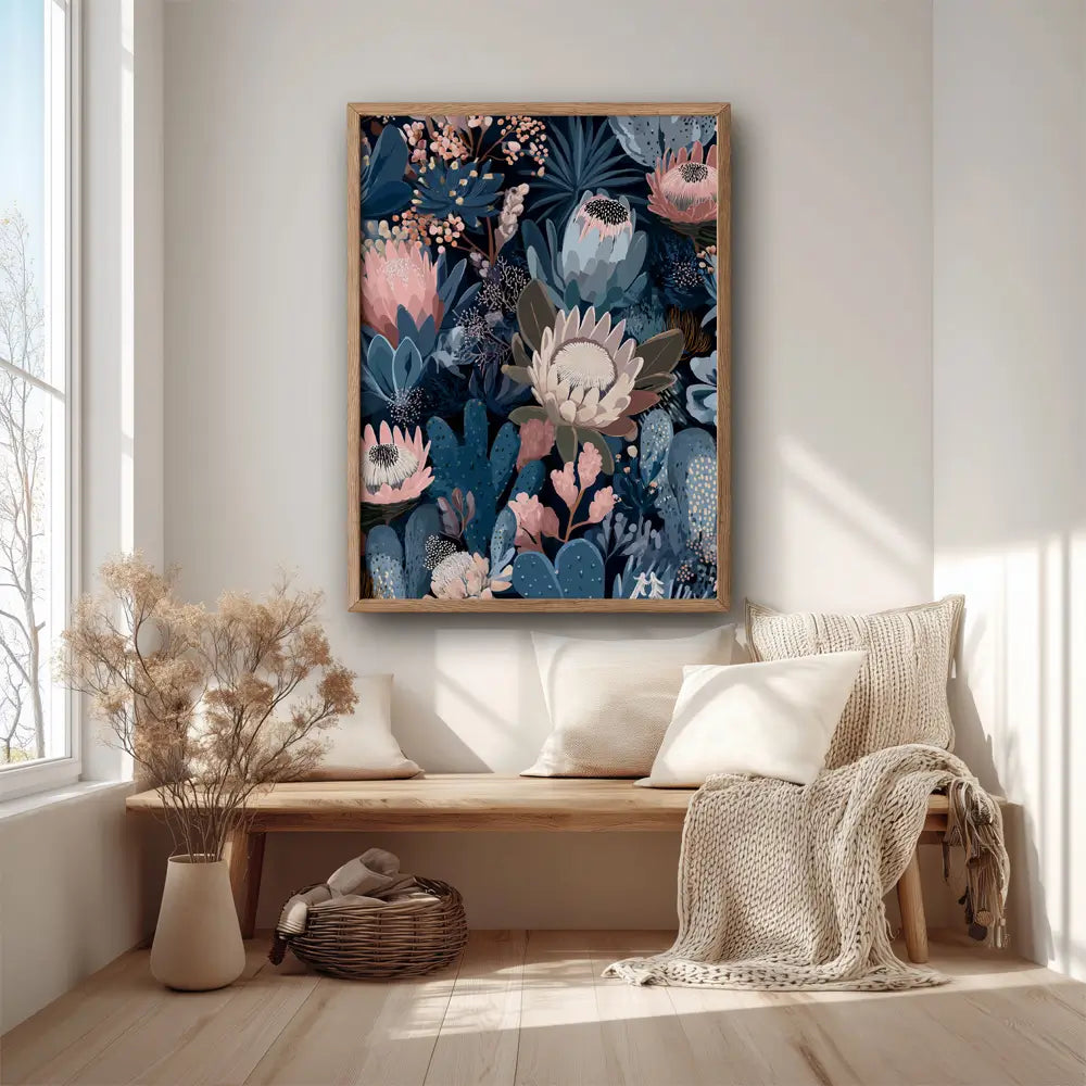 Blue Native banksia botanical wall art