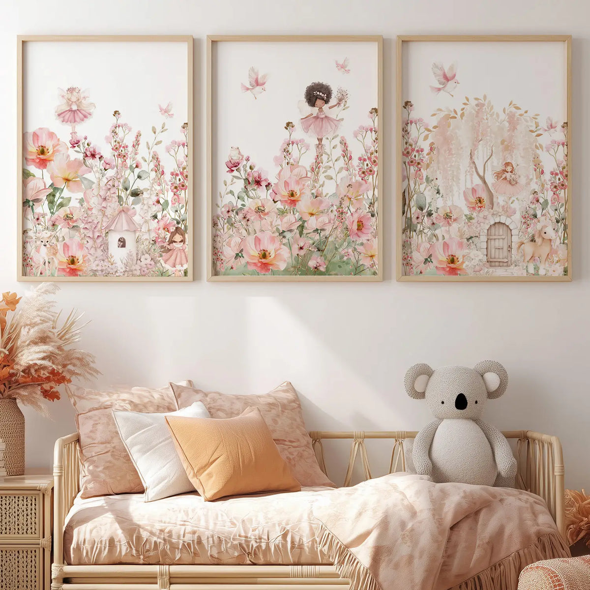 Set of 3 Pink Floral Floral Prints for Girls