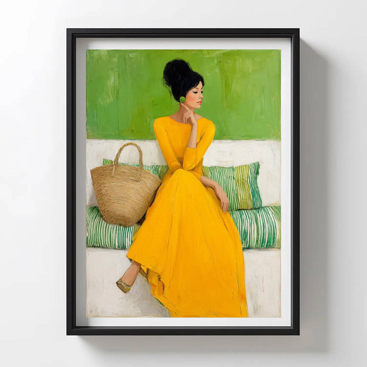 Close-up of woman in yellow dress modern wall art print