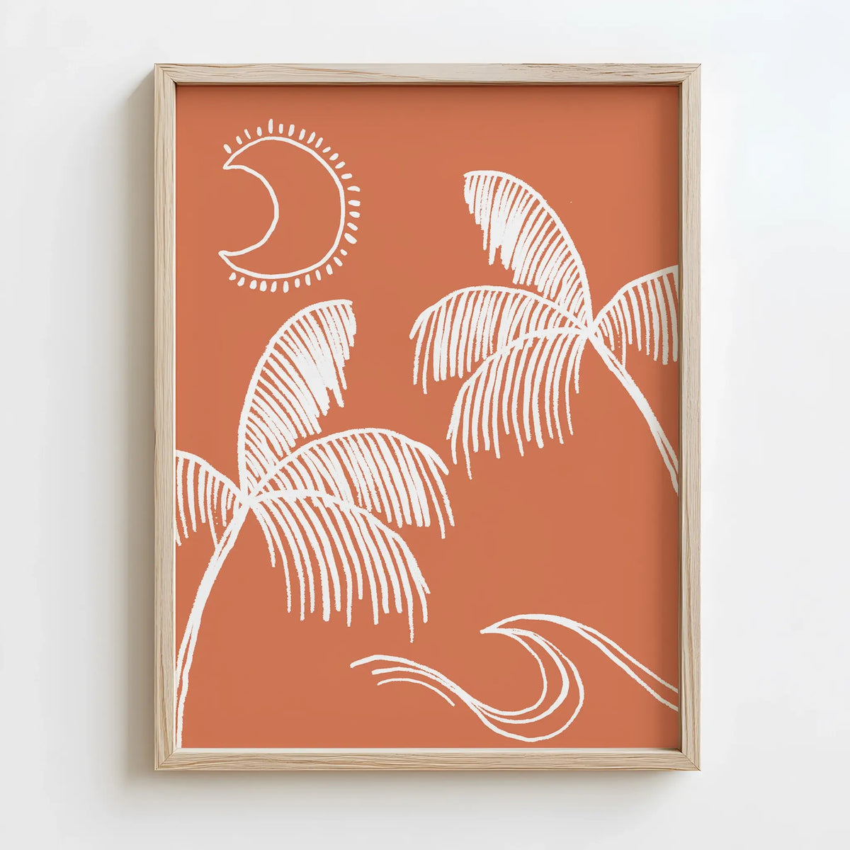 Modern boho-style palm and sun print with customizable colours