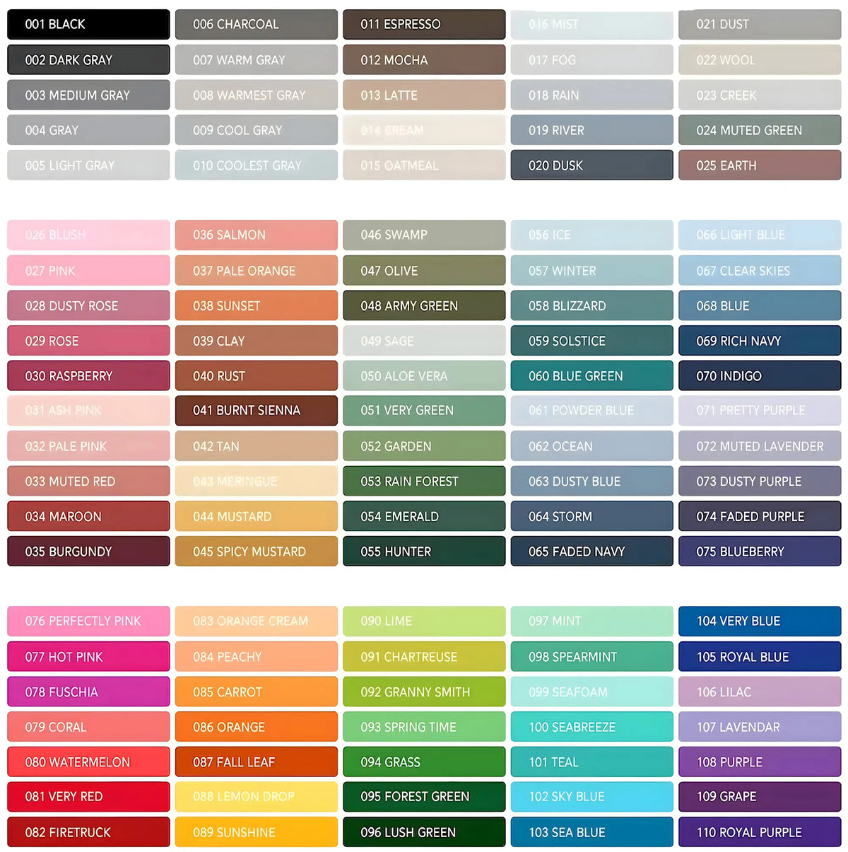 colour chart for customising colour of text on nursery prints at Lapaperpassion