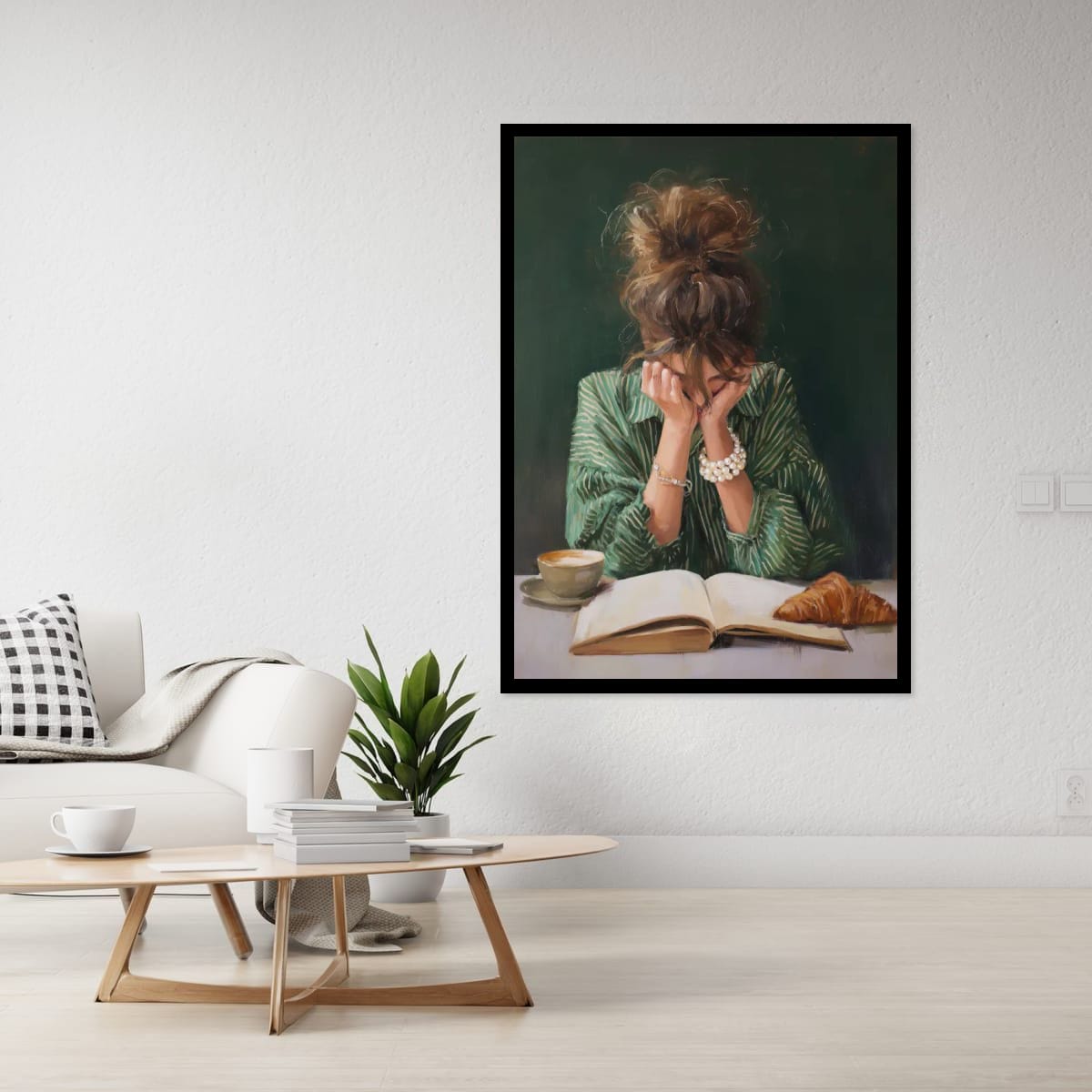 Contemporary emerald green artwork featuring a woman