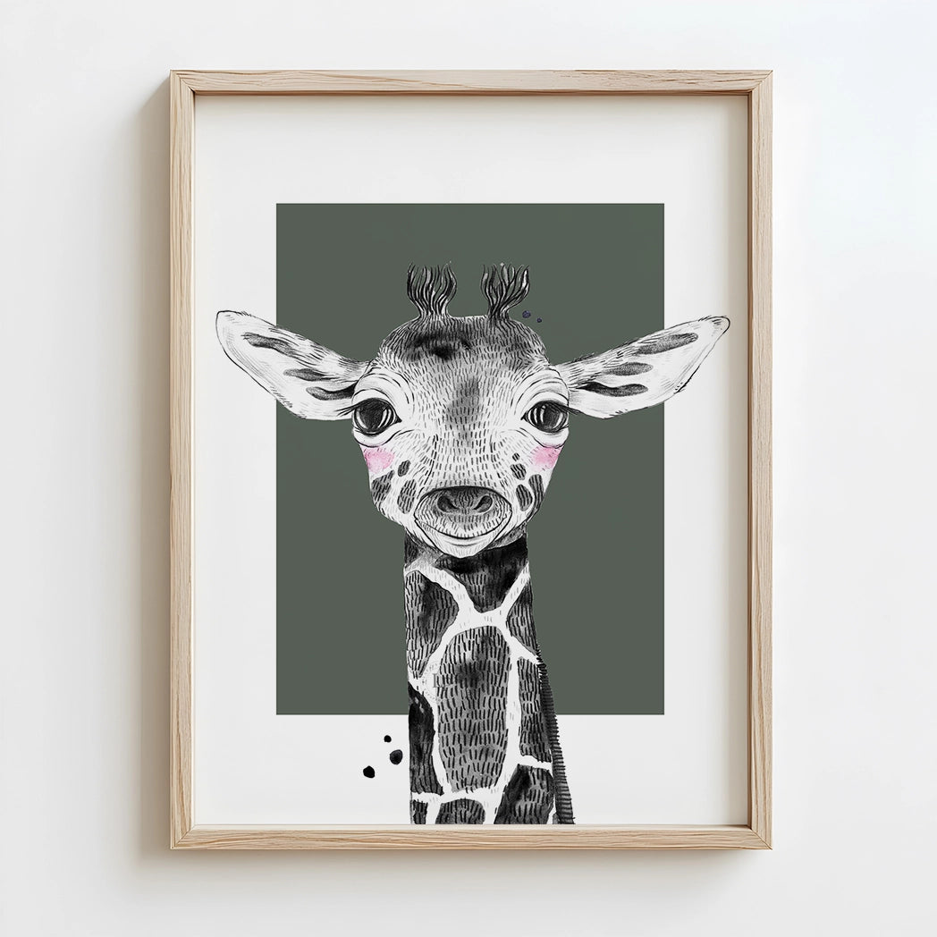 giraffe custom Jungle Animal Prints with Background Color Options