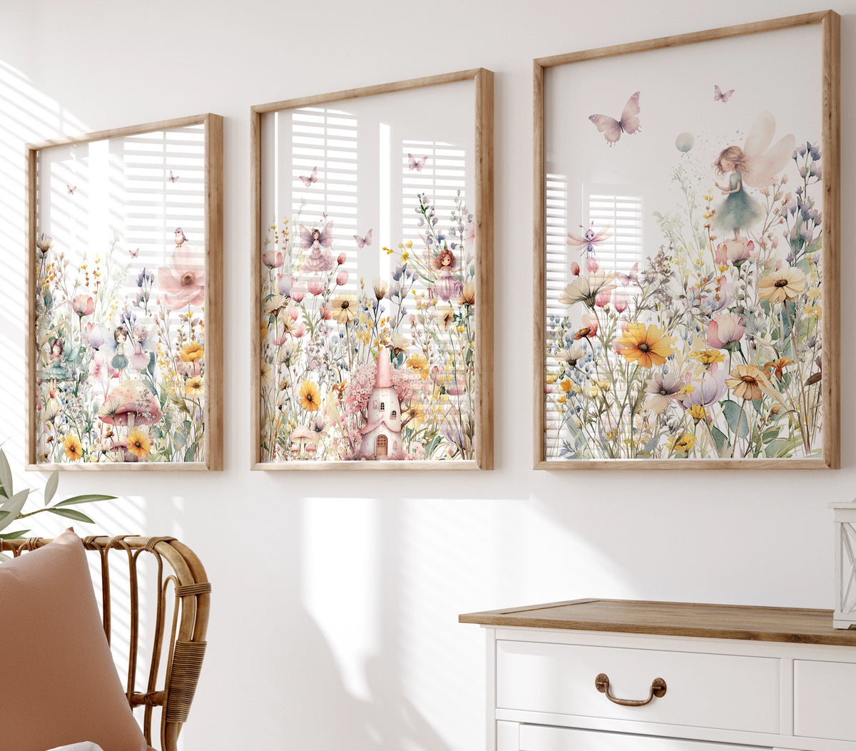 Delicate floral fairy illustration in soft watercolour tones