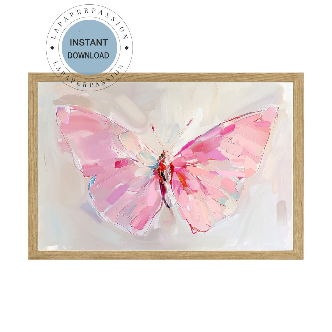 Pink butterfly digital download print for girls from an pastal oil gouache, digital download print