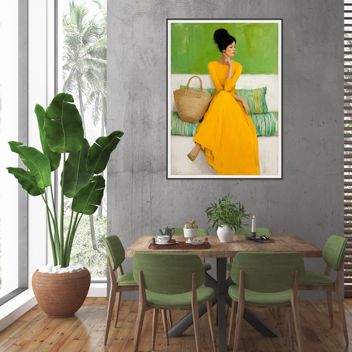 Woman in Yellow Dress Portrait Print