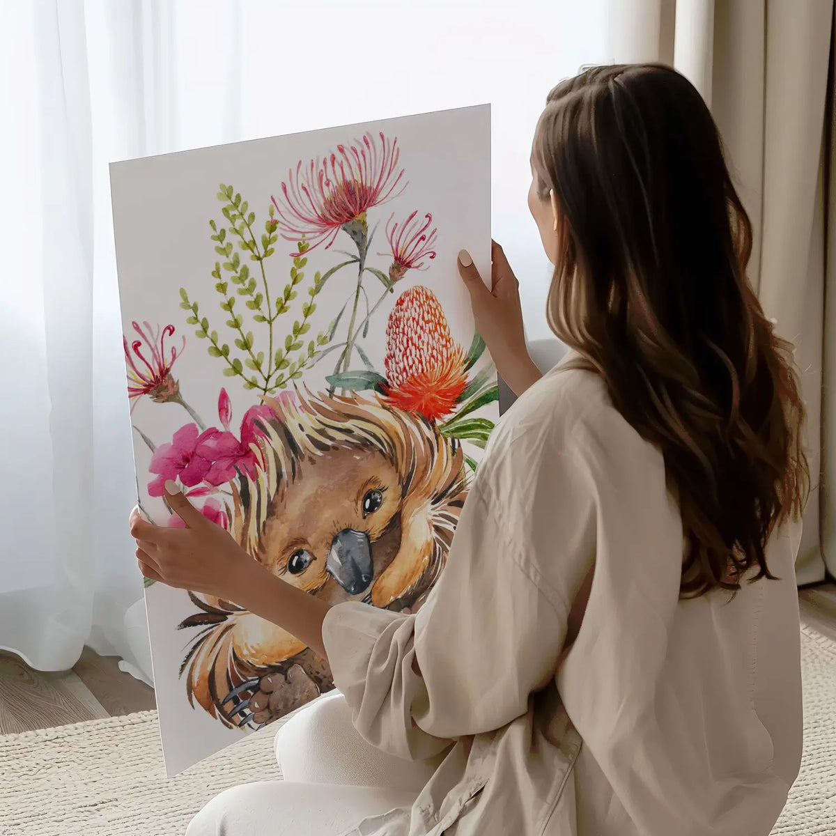 Cute baby echidna art print for girl's nursery – Australian wildlife wall decor