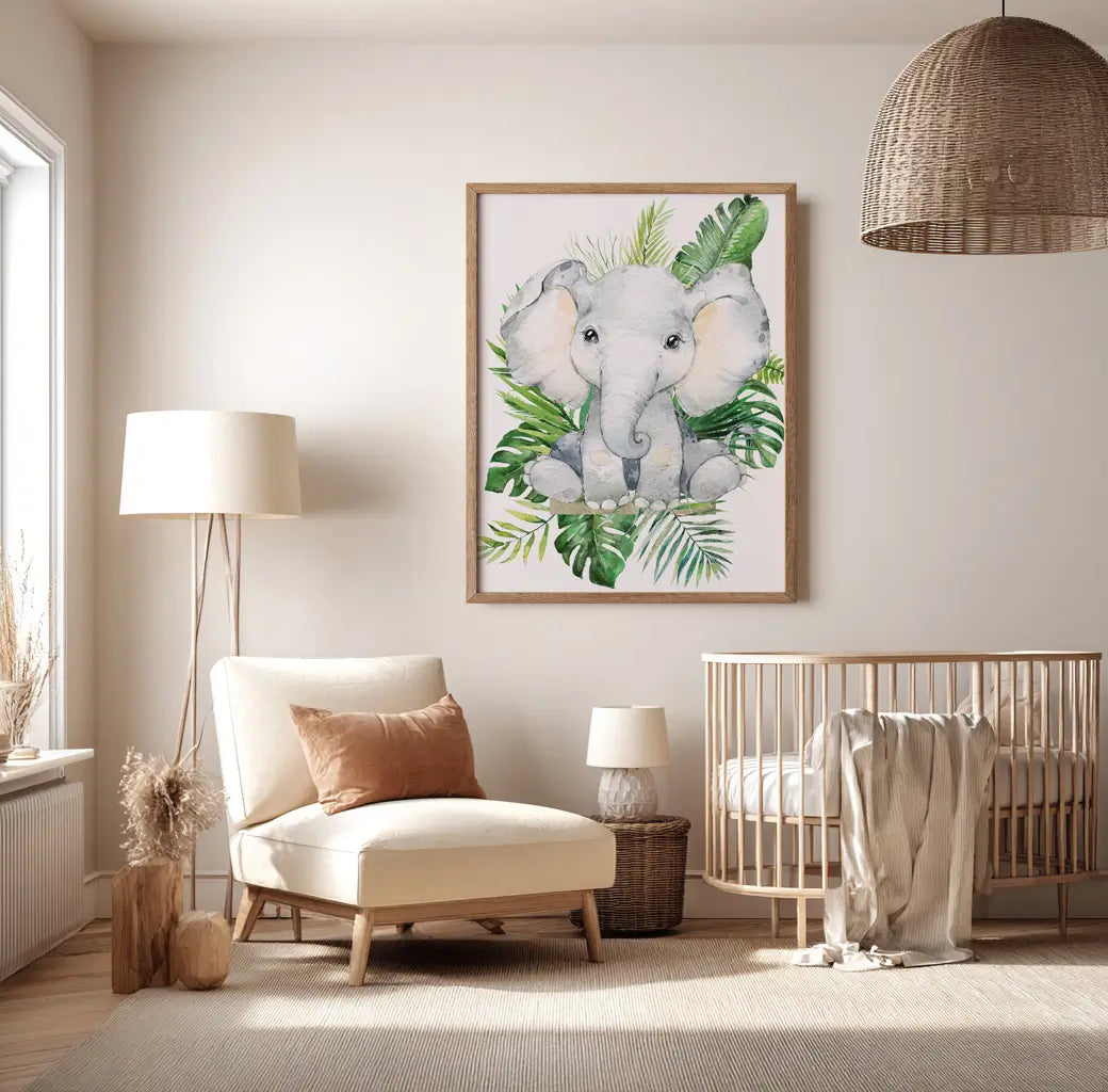 Safari Elephant Jungle Print for Kids Nursery Wall Art