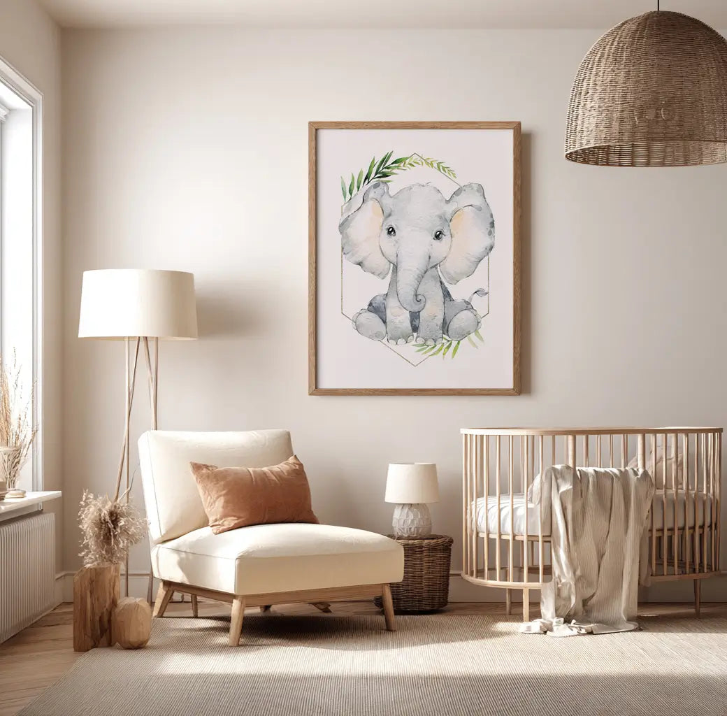 Elephant Safari Jungle Print for Kids Nursery Wall Art