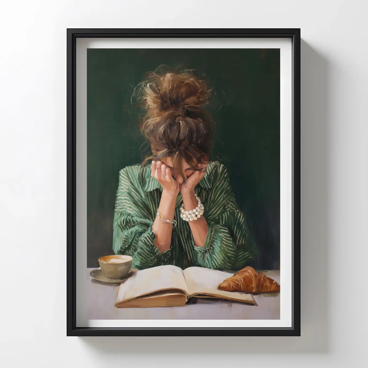 Emerald green abstract woman portrait with minimalist design