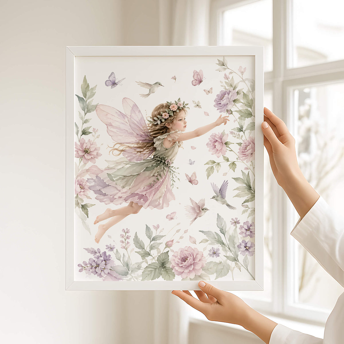soft floral watercolor fairy nursery print