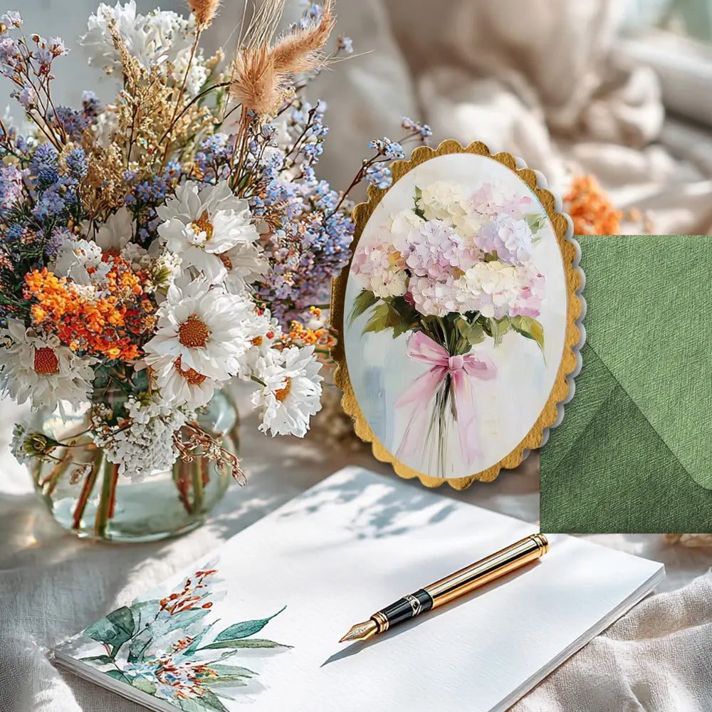 Mini hydrangea gift card featuring soft, elegant floral artwork