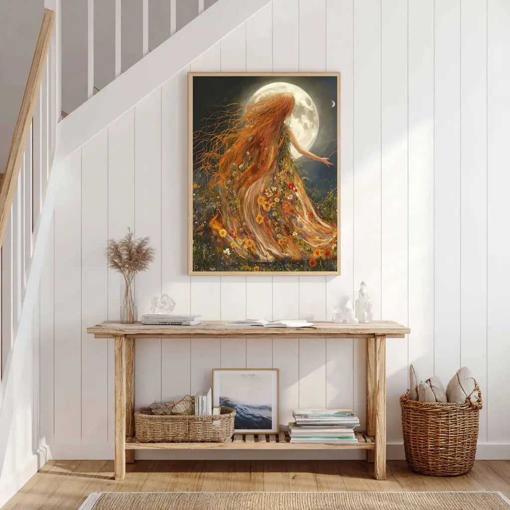 Moon goddess illustration with celestial background