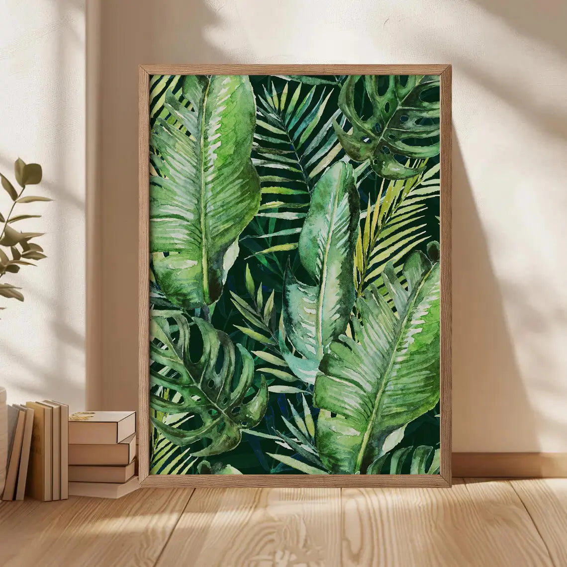 Green foliage illustration print for safari nursery wall art