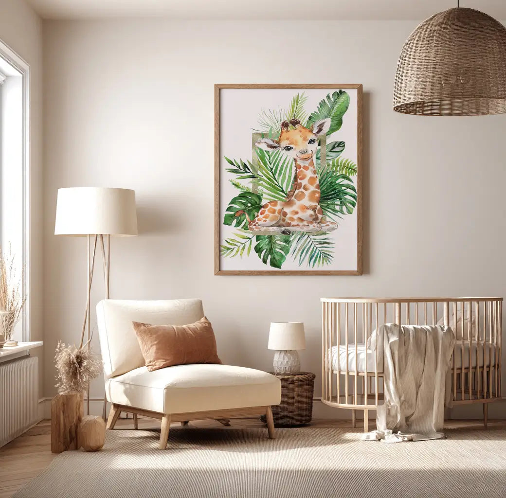 Tropical Jungle Giraffe Artwork – Safari Nursery Decor