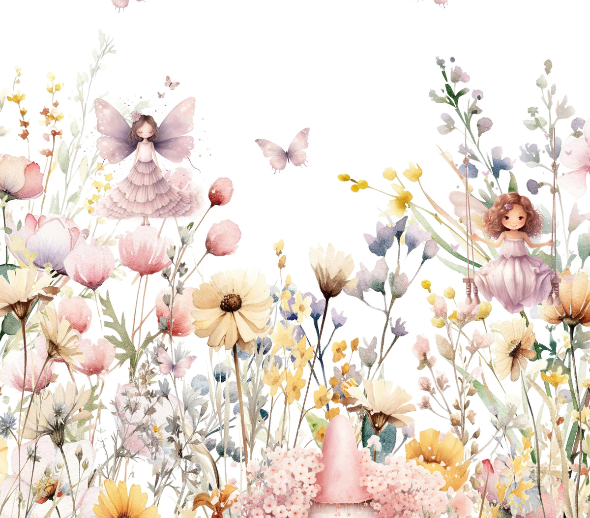 Set of three fairy prints with floral motifs in soft watercolour – girls bedroom art