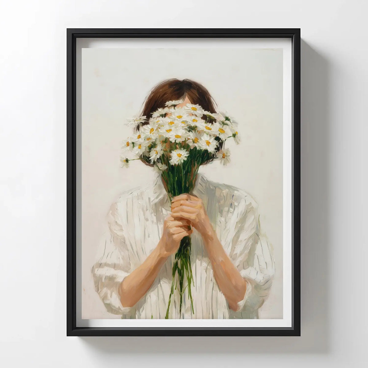 Soft neutral abstract portrait with floral details