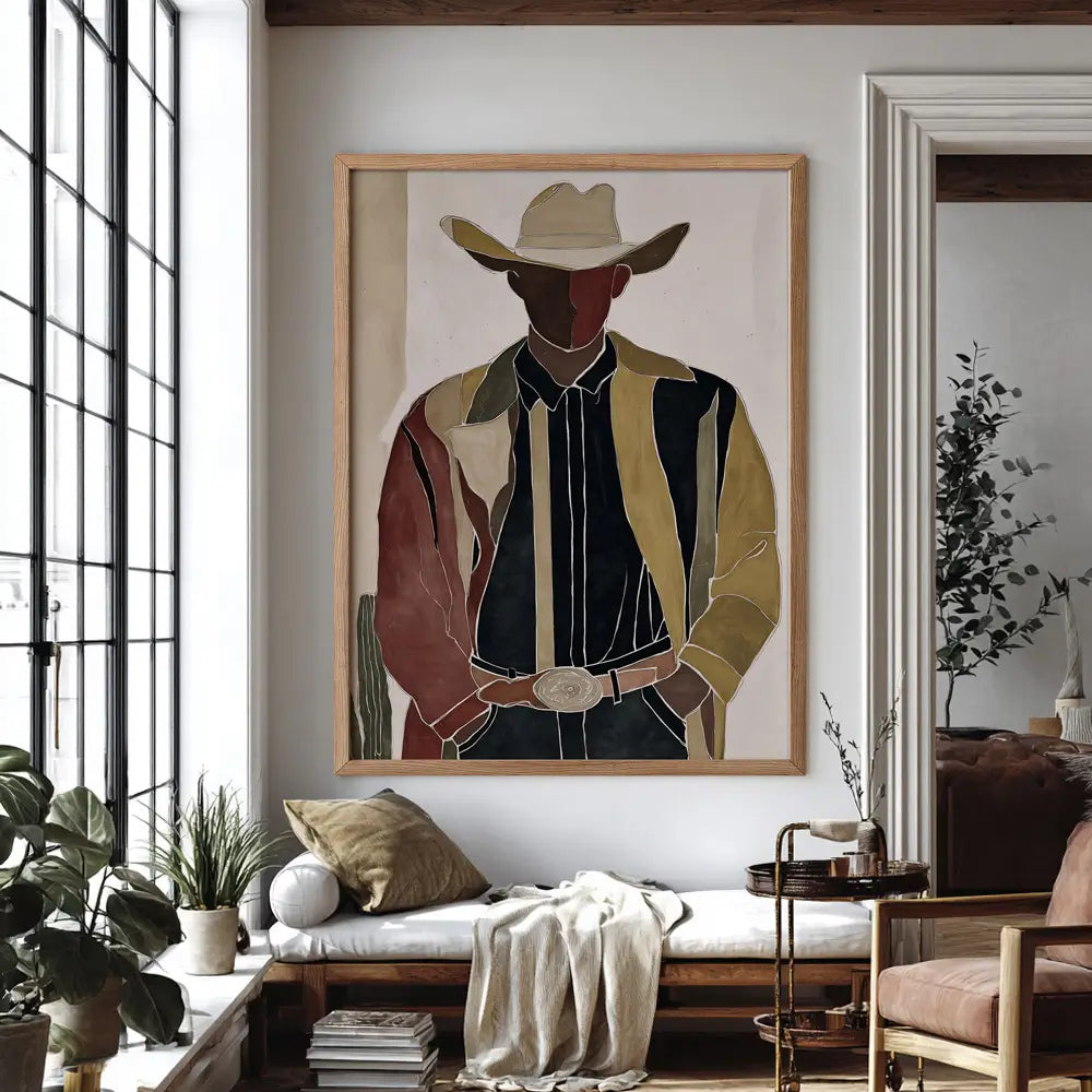 Southwestern abstract cowboy print featuring earthy, rustic tones and modern style
