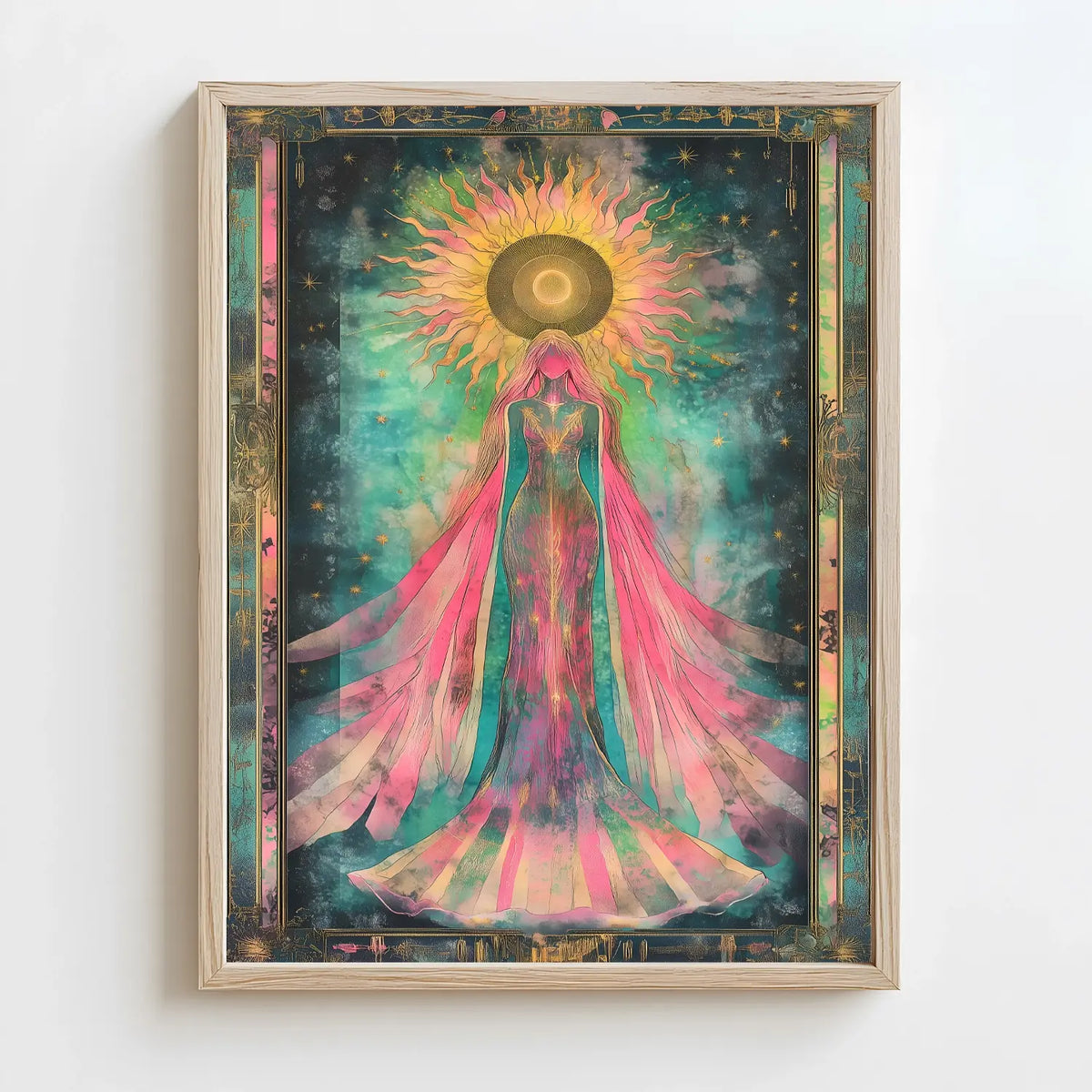 Spiritual sun goddess illustration symbolizing strength and vitality