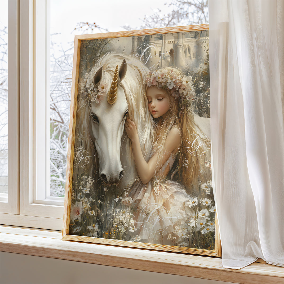 Girl hugging unicorn