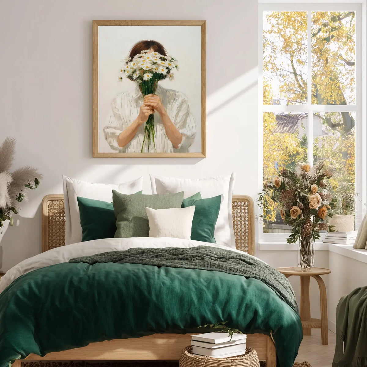 Modern abstract woman with flower painting