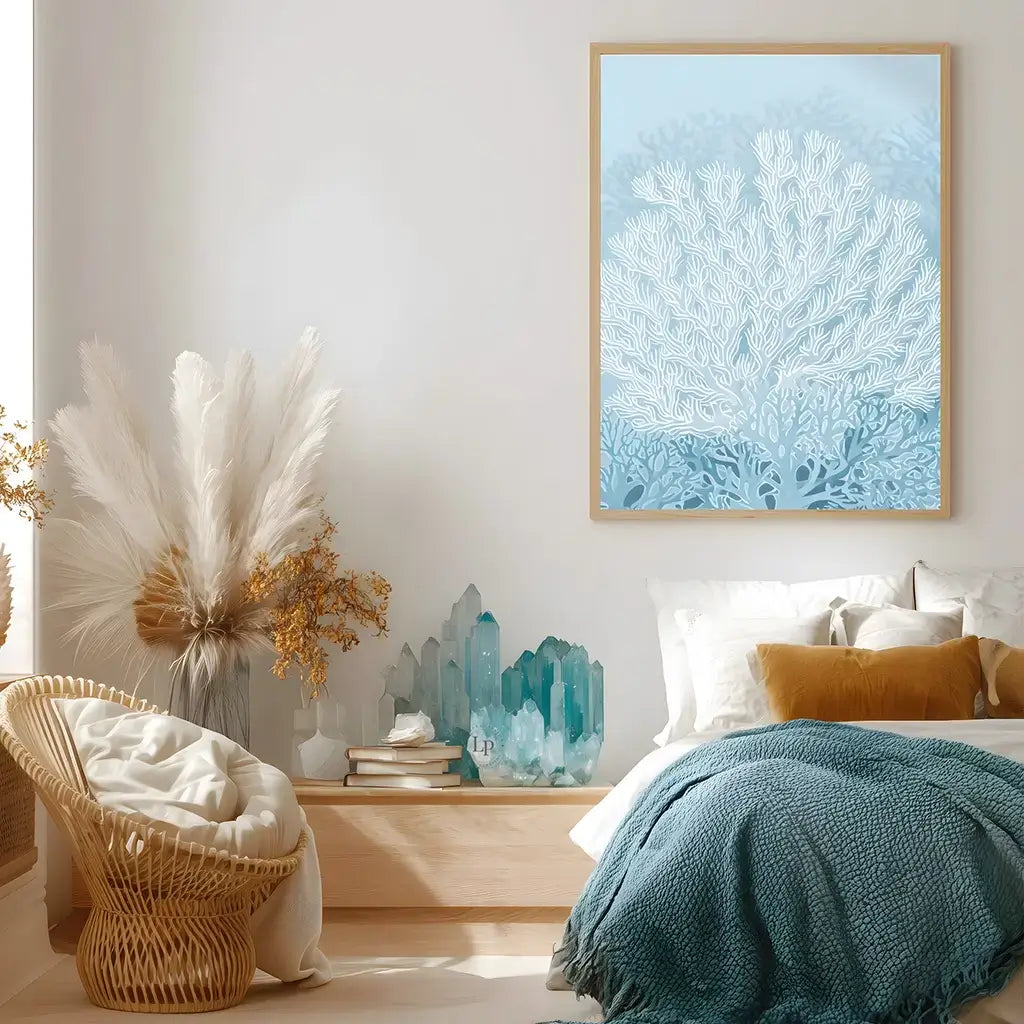 abstract blue and whie coral print