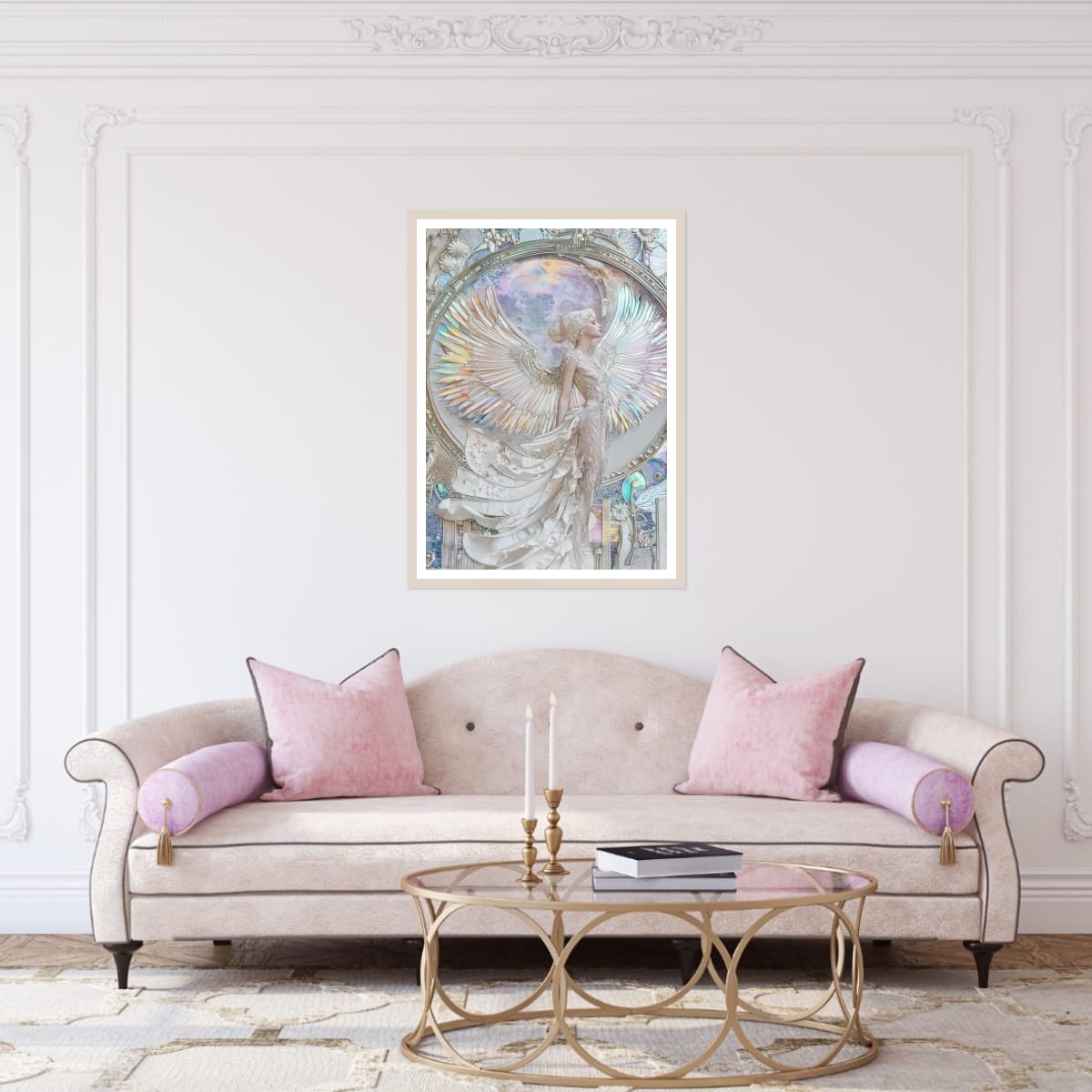 art print with iridescent angel wings and flowing gown