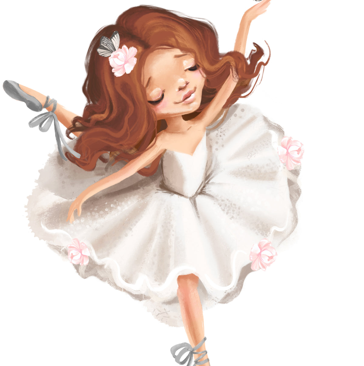 ballerina in white dress dancing a pose wall art for girls