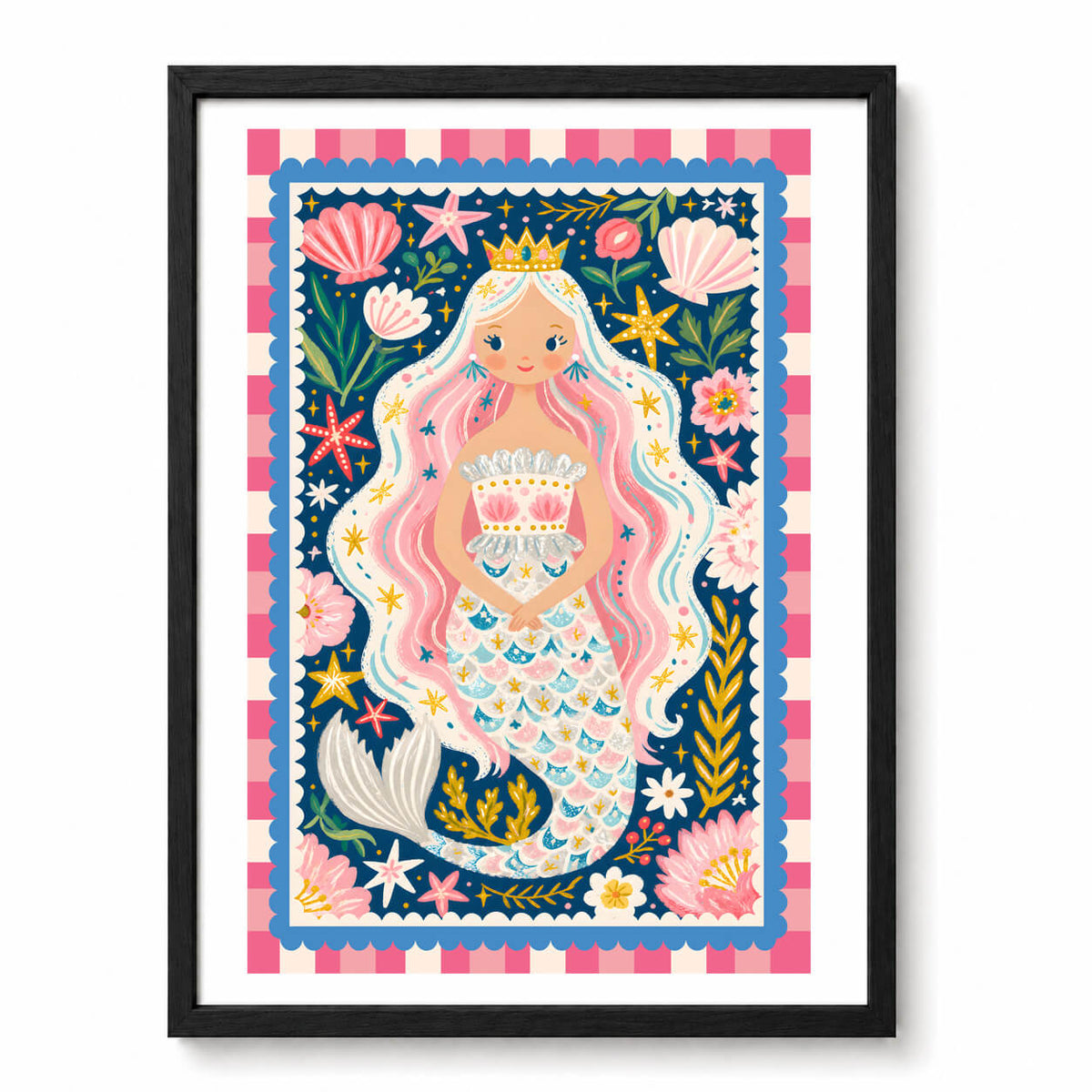 Mermaid Treasure wall art in black frame