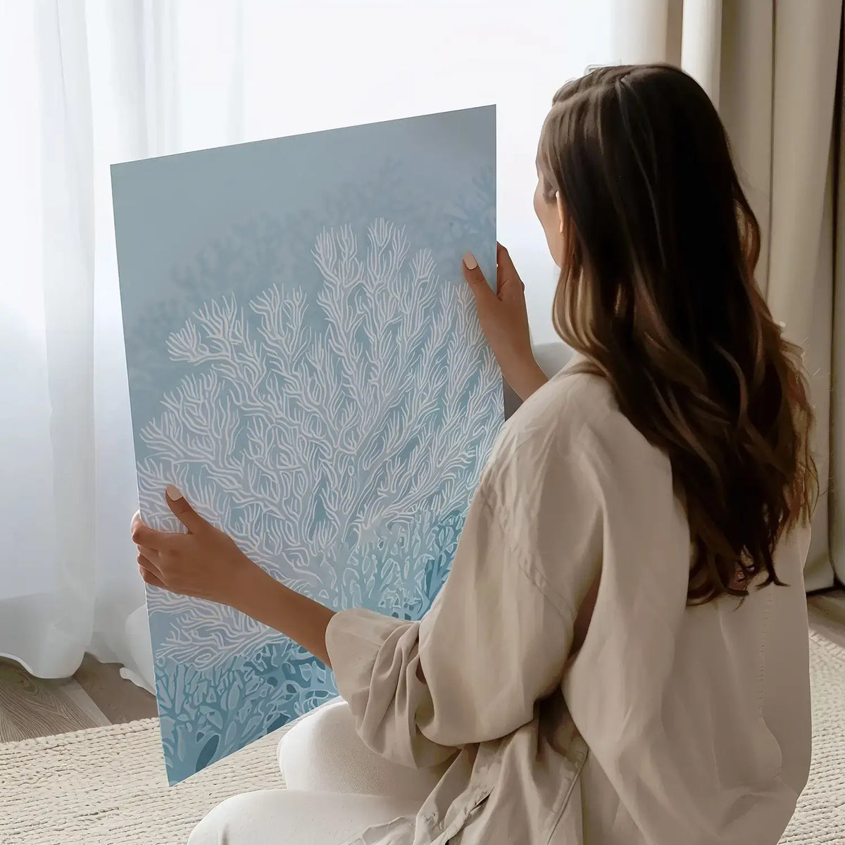 blue and white coral print for coastal theamed decor