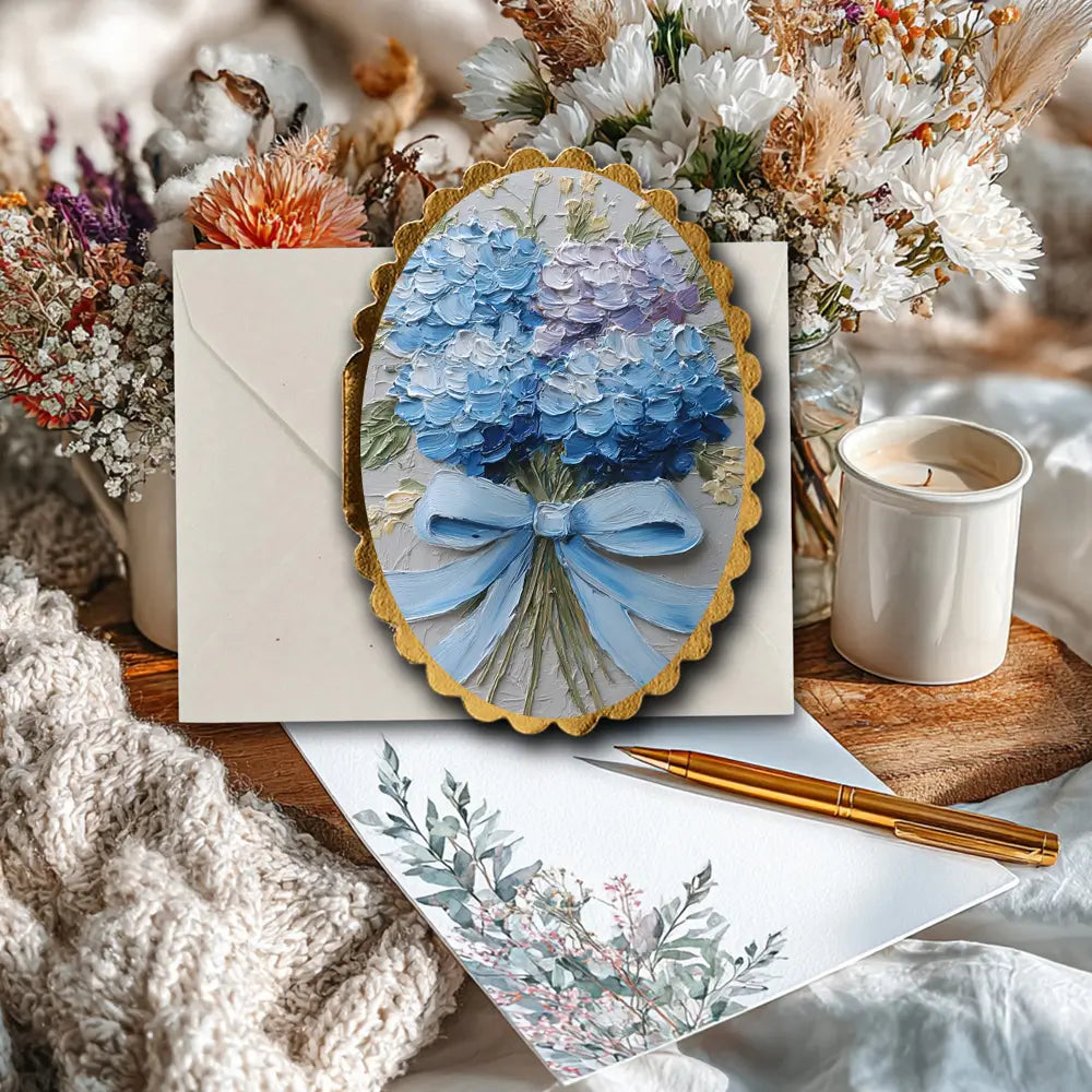 Mini hydrangea gift card featuring soft, elegant floral artwork