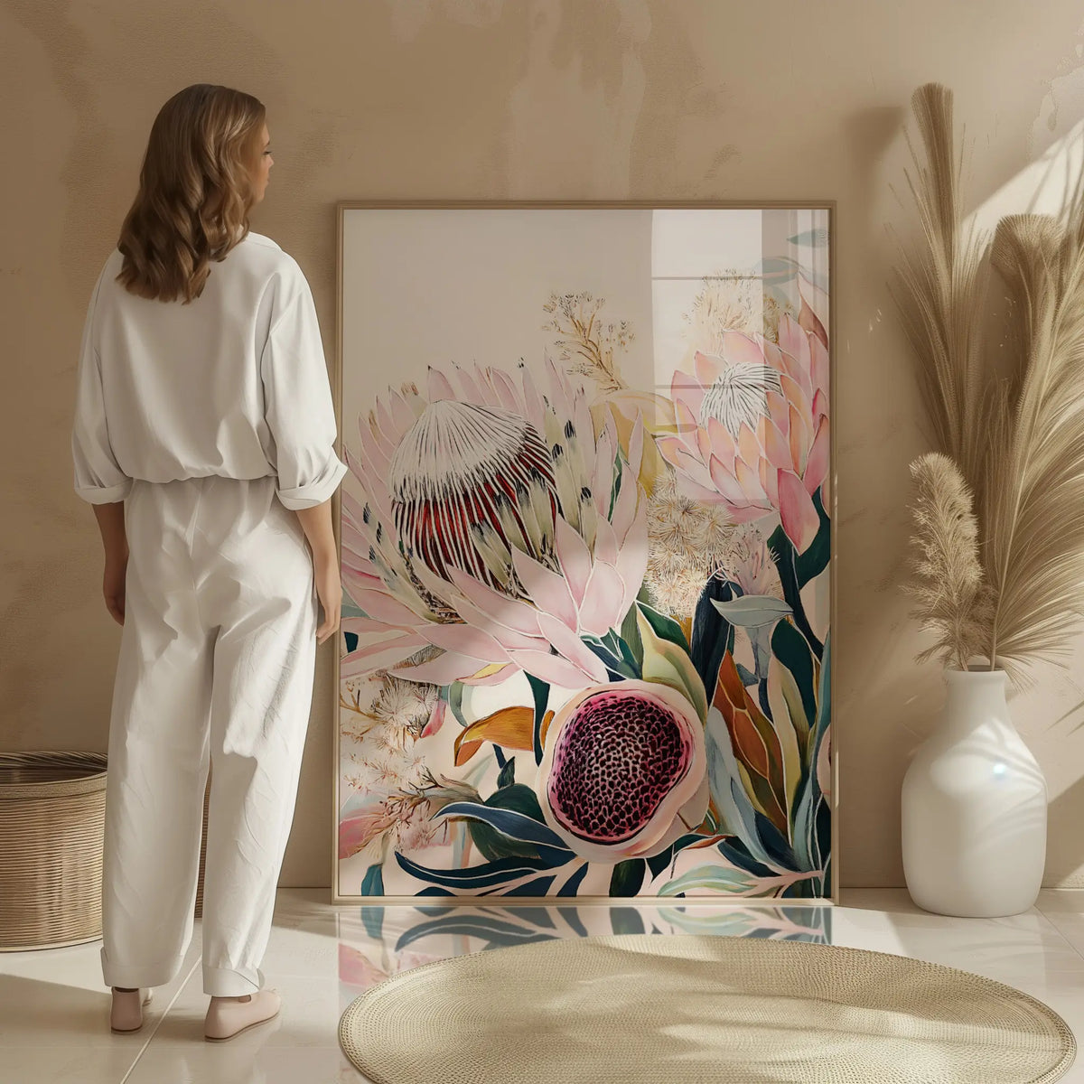 Pink cream botanical art