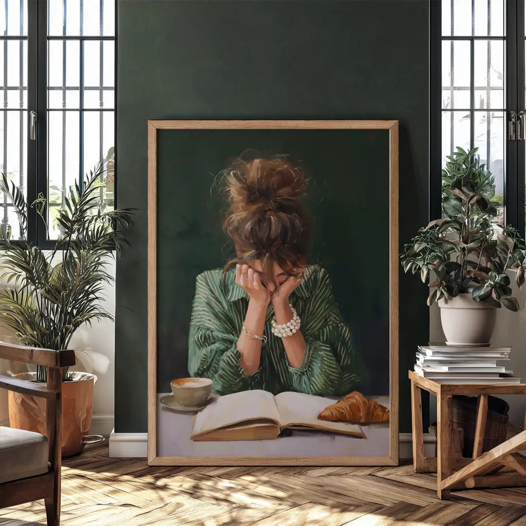 modern contemporary woman havingg breakfast reading