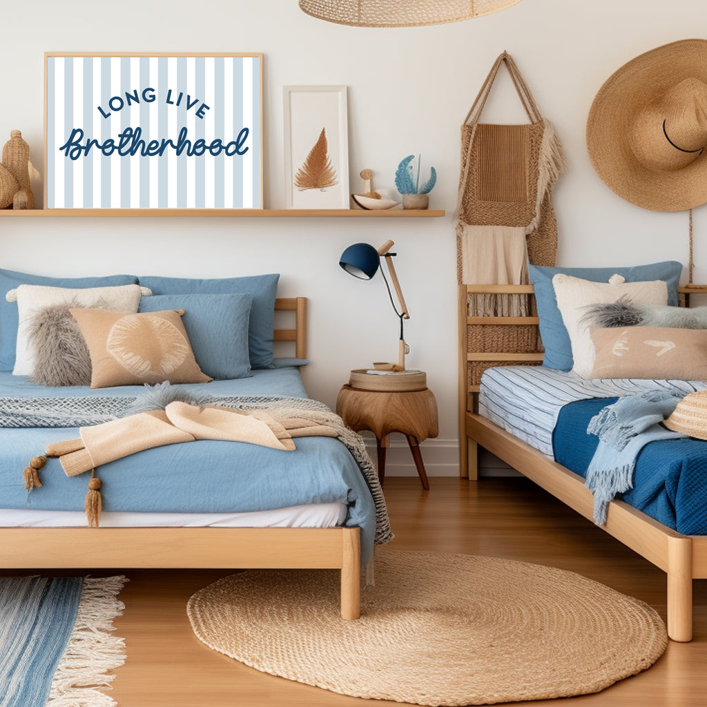 brotherhood boys wall art in blue stripes