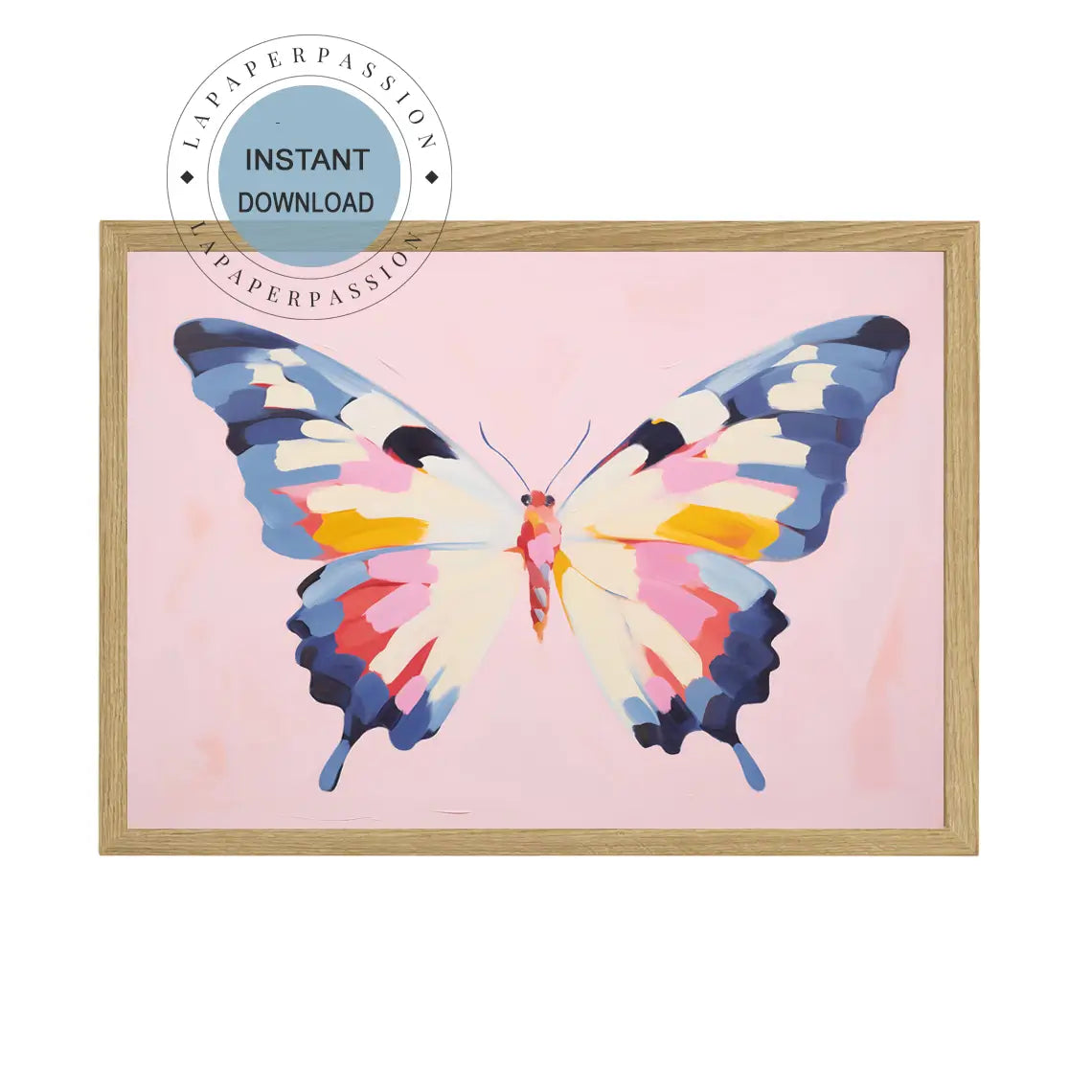 Colorful butterfly illustration on a pink background