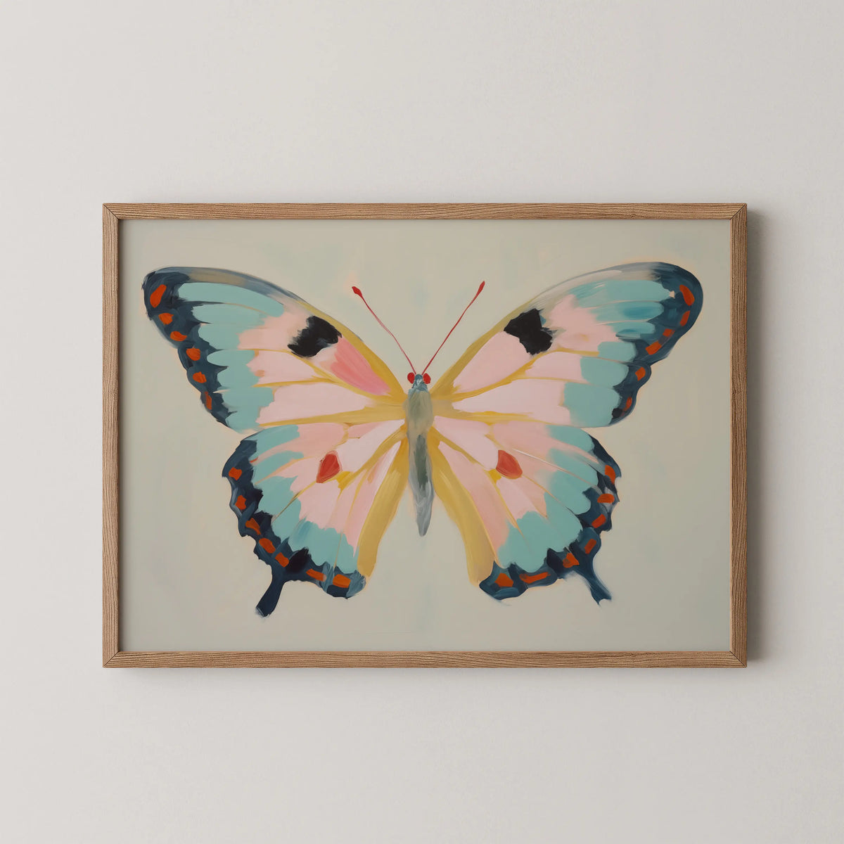 Girls’ bedroom decor featuring a dreamy pastel butterfly wall print