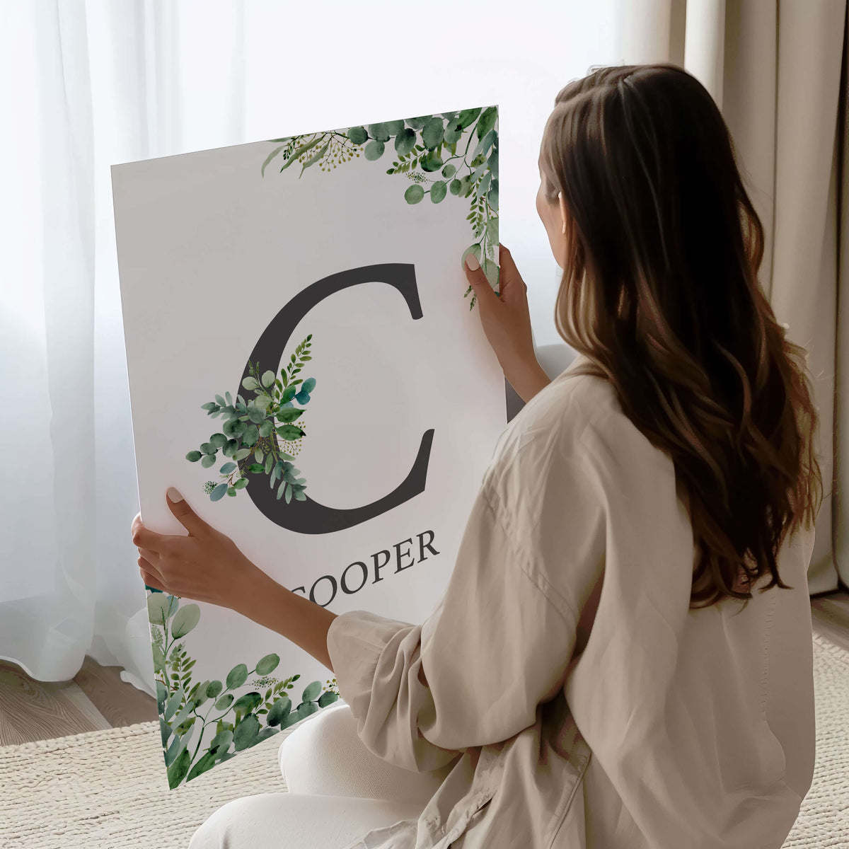 Customised name print with eucalyptus