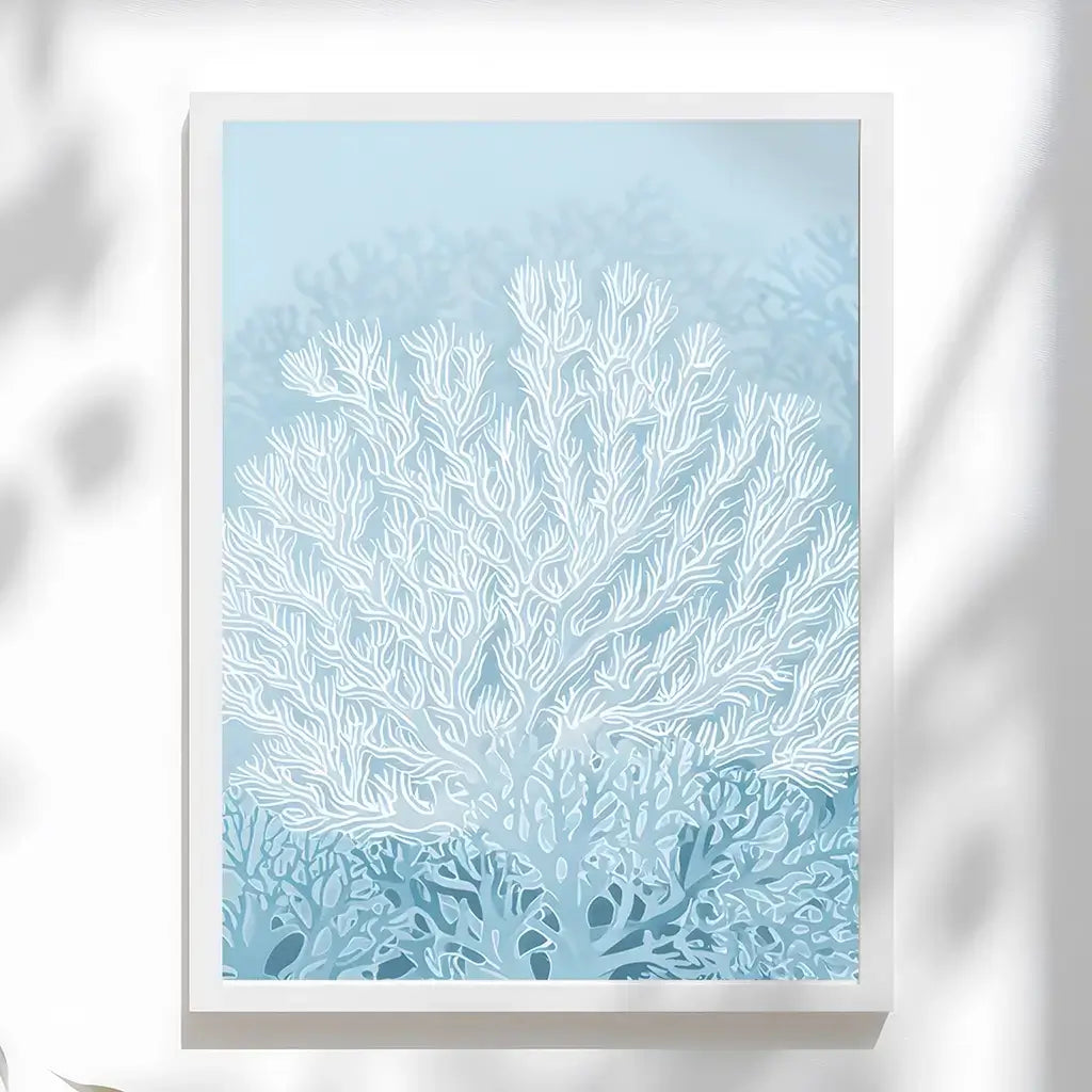 dusty blue and white coral wall art print