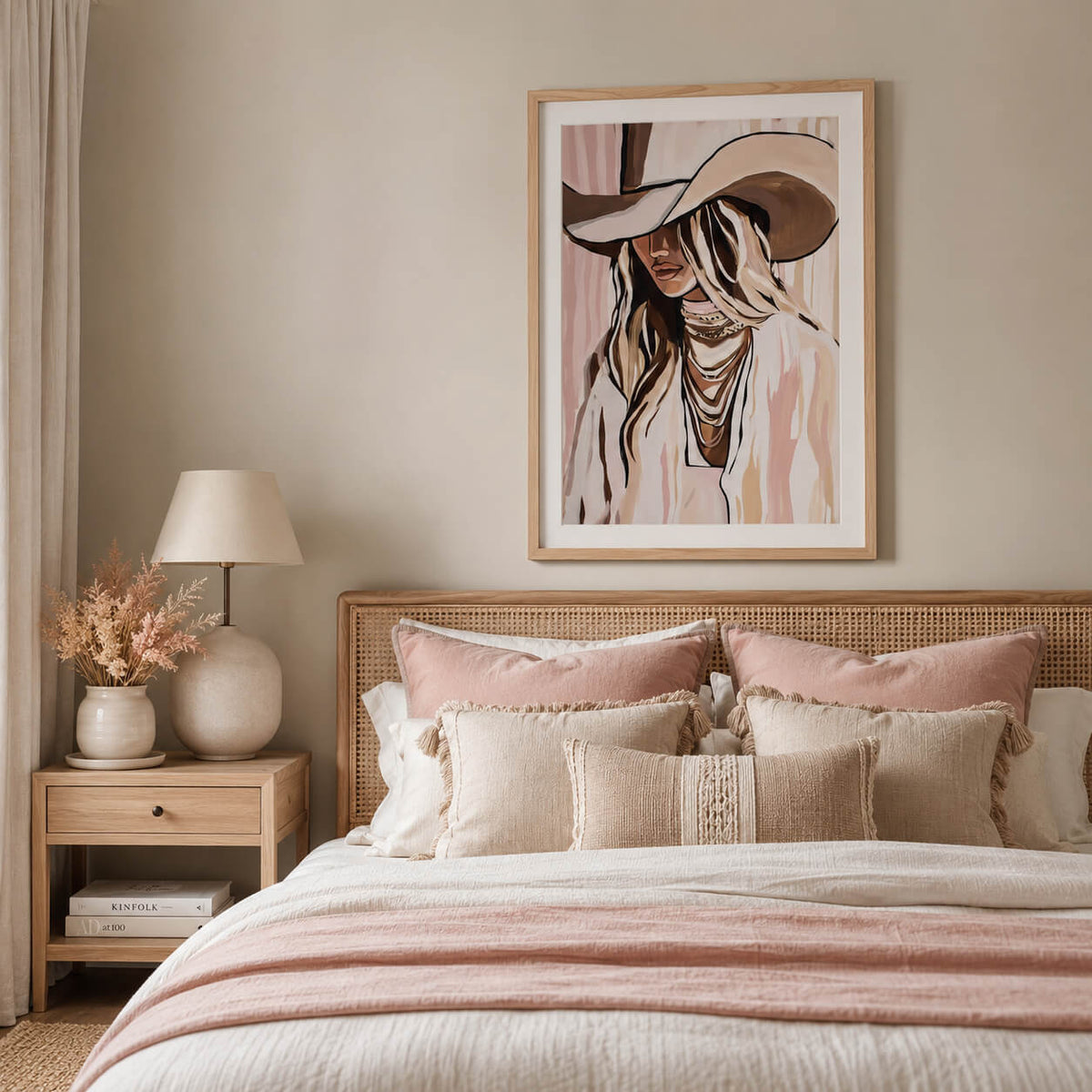 pink and beige choocolate brown modern cowgirl print hat and scarf