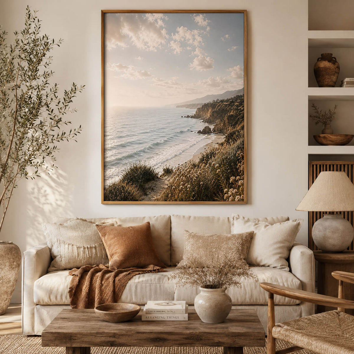 Coastal wall art in soft earthy tones for modern interiors
